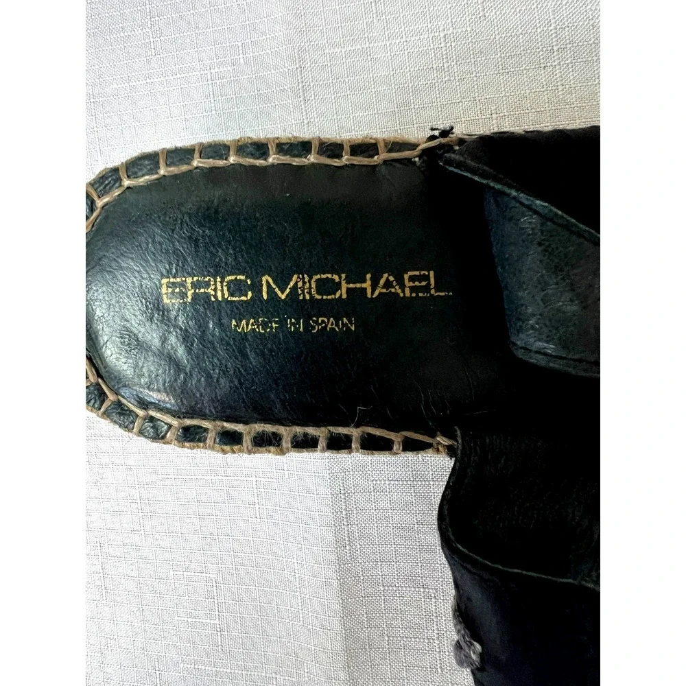 Eric Michael Paseart Espadrille Wedge Sandal Black Satiny Sling Back‎ SZ 10.5